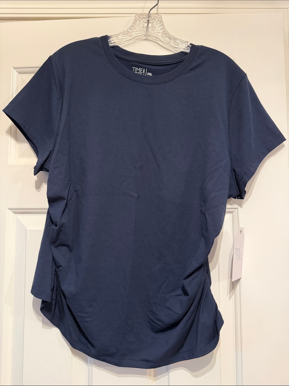 Time and Tru Navy Side Ruching Short Sleeve Tee